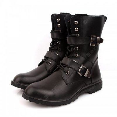 High Top Boots Male Leather Boots Increased Male Autumn And Winter Plus Velvet Cotton Boots England Men's Boots Large Yards 48 Men