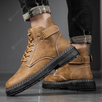 Men's Casual Tooling Boots Outdoor Round Toe Retro Shoes