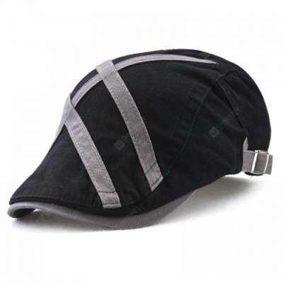 Men's Patch Strip Striped Fashion Beret Adjustable Head Circumference Hat