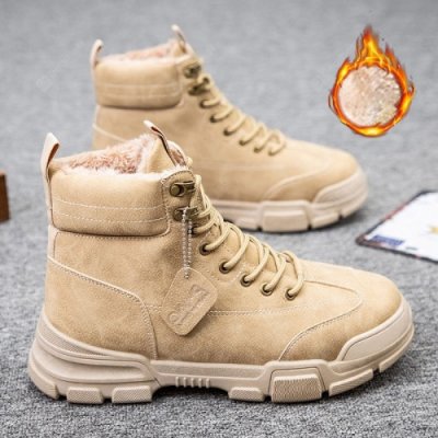 Retro Style Men's Tooling Boots Trend Warm High-top Cotton Shoes